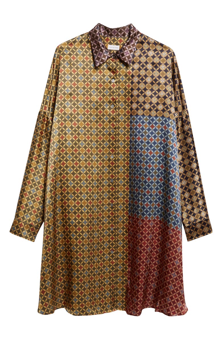 Dries Van Noten Dasia Tie Print Long Sleeve Silk Satin Shirtdress, Alternate, color, Dessin A