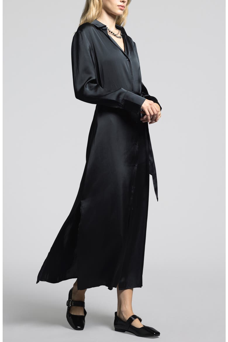 Yves Long Sleeve Shirtdress, Alternate, color, BLACK