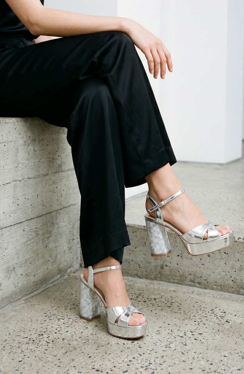 Freya Rose Nova Ankle Strap Pearl Heel Sandal, Alternate, color, Silver