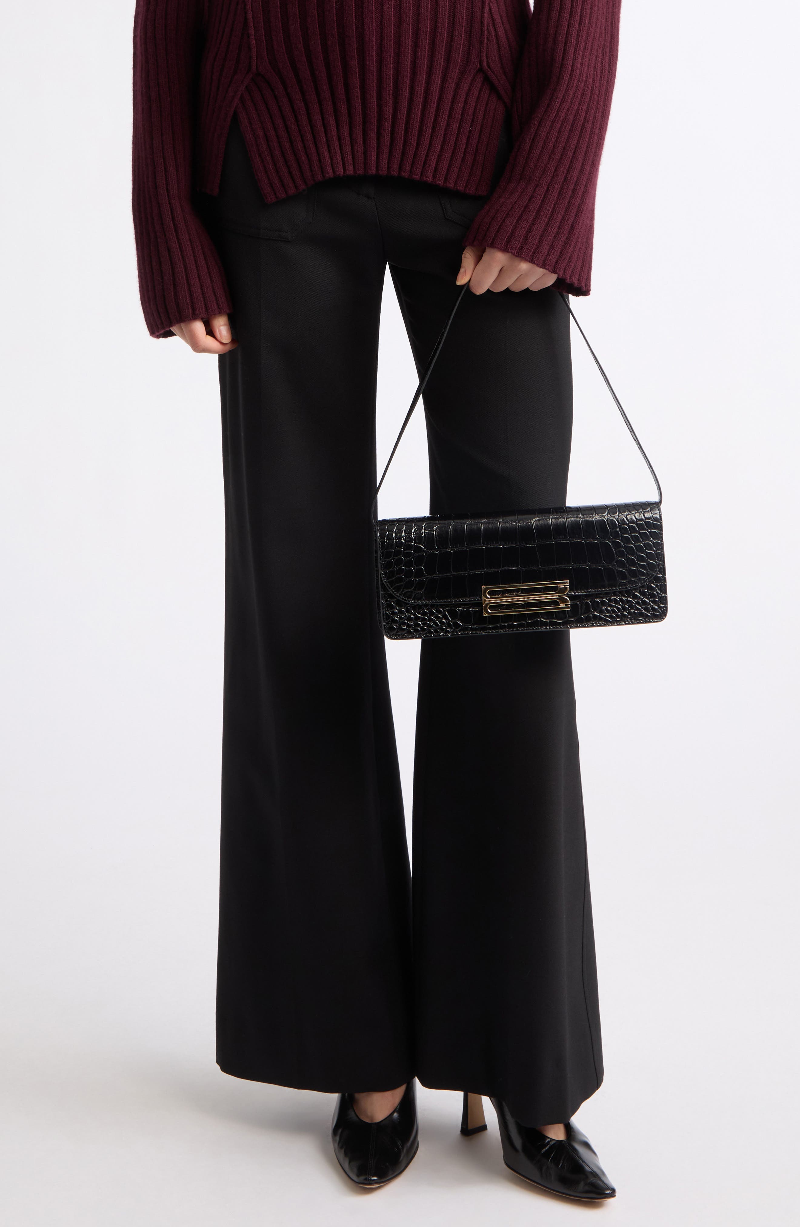 Dorian Leather East/West Clutch, Alternate, color, BLACK