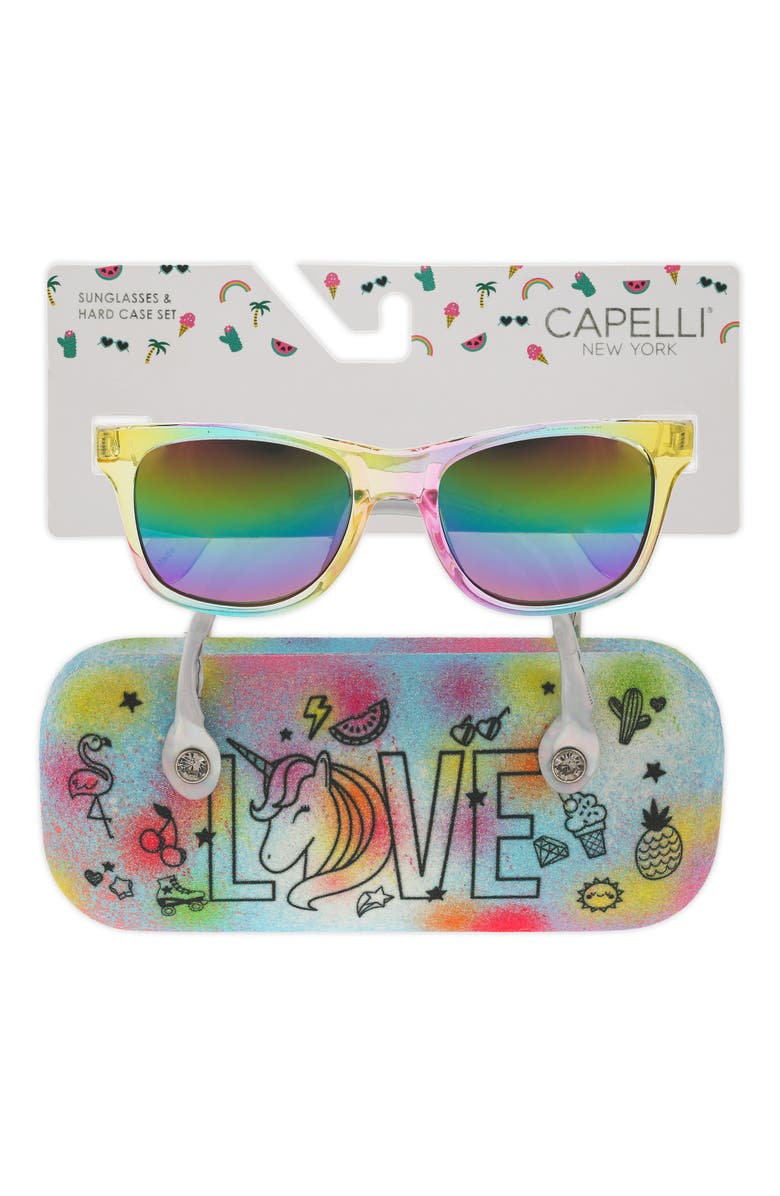 Capelli New York Love Doodles Sunglasses & Glitter Case Set, Alternate, color, 