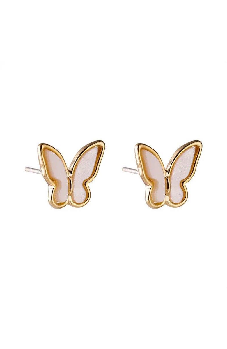 Hollywood Sensation Butterfly Stud Earrings Featuring Mother of Pearl Inlay, Alternate, color, Gold
