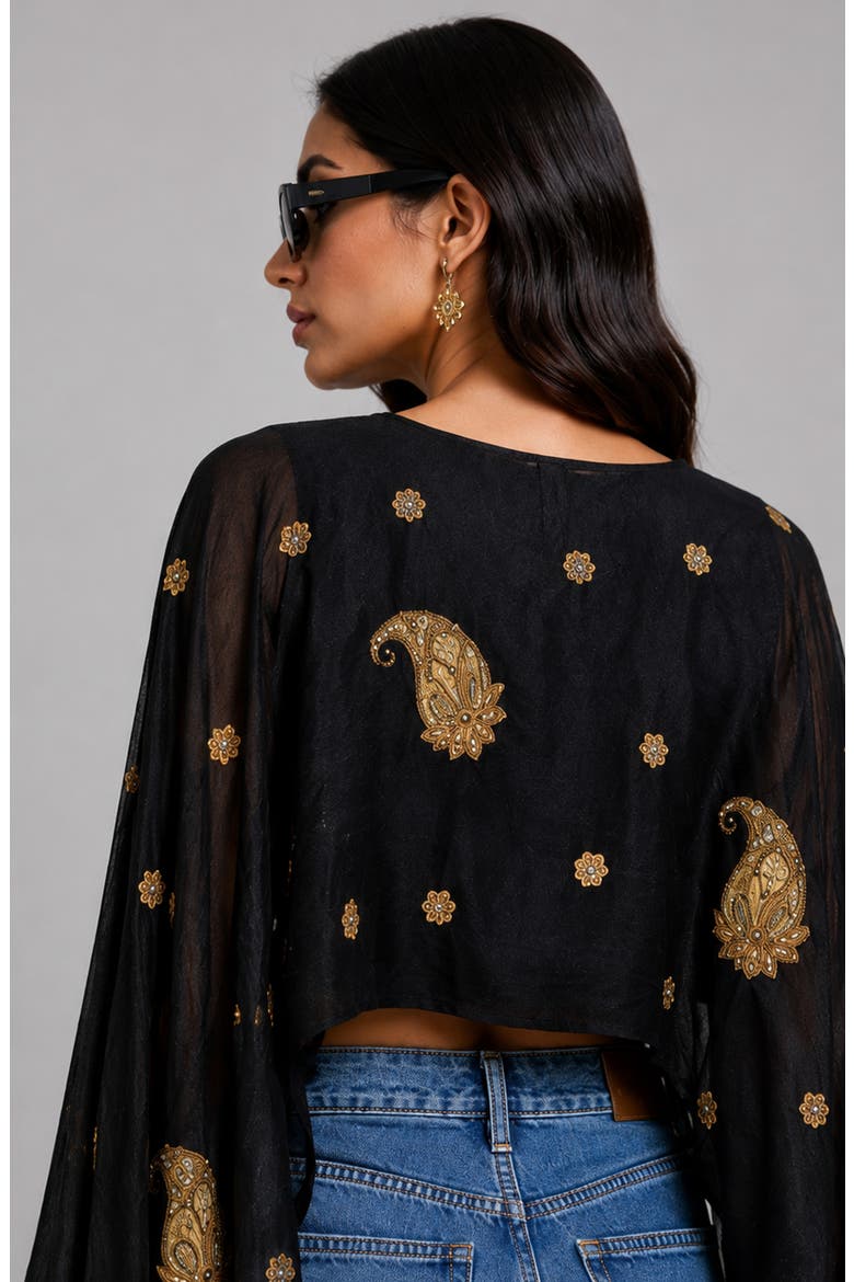 Rimi Embroidered Georgette Cape Top, Alternate, color, BLACK