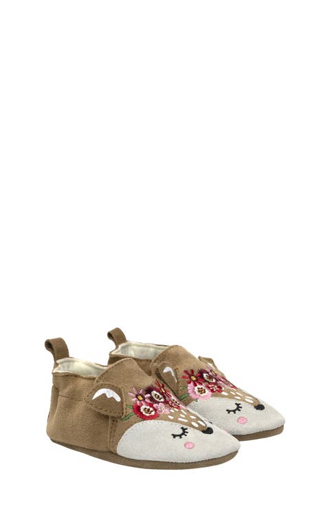 Josephine Embroidered Fawn Crib Shoe (Baby & Walker)