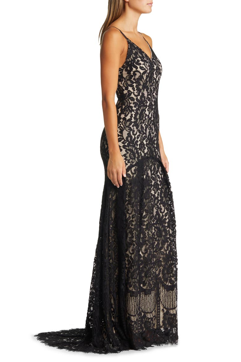 Flynn Lace Gown with Train, Alternate, color, BLACK/ NUDE
