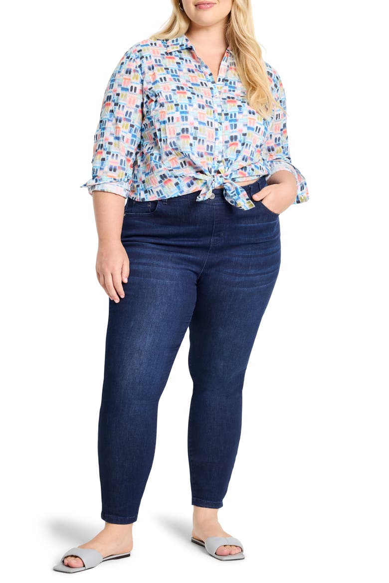 Portofino Geo Print Cotton Boyfriend Shirt, Alternate, color, BLUE MULTI