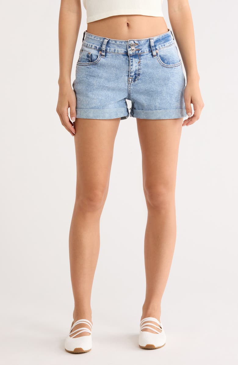 Vigoss Double Button Cuffed Denim Shorts, Main, color, Light Wash