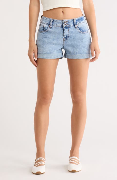 Double Button Cuffed Denim Shorts
