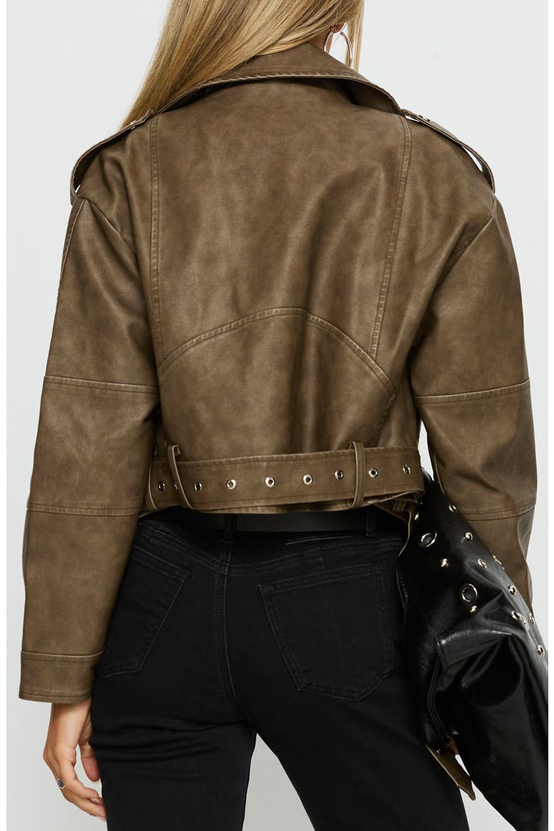 Talisha Faux Leather Biker Jacket, Alternate, color, BROWN