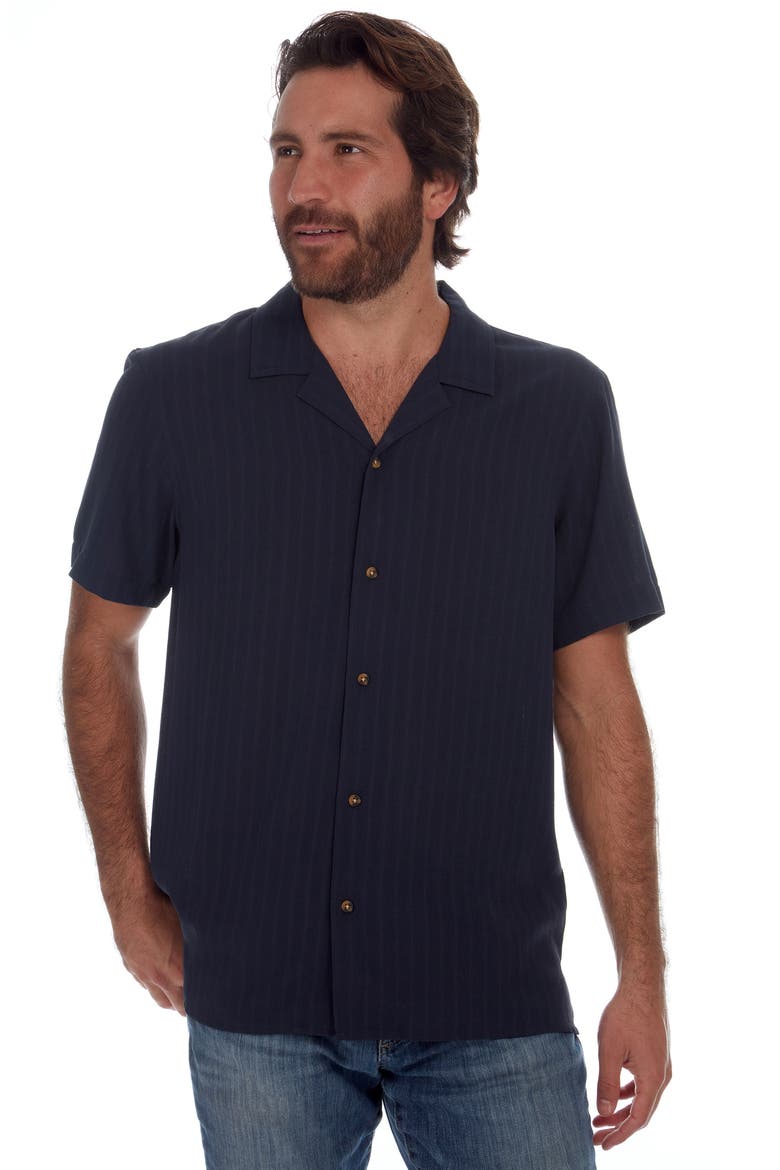Textured Stripe Woven Camp Shirt, Alternate, color, NAVY