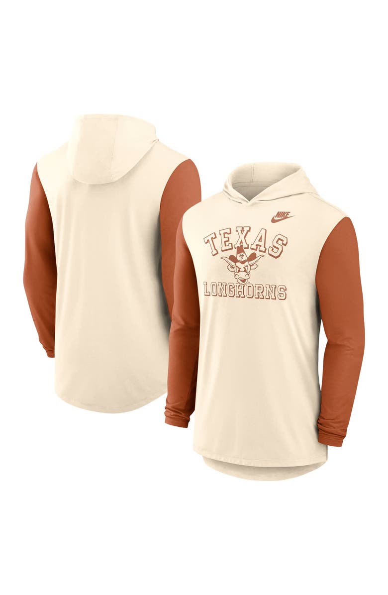 Nike Men's Nike Natural/Texas Orange Texas Longhorns Legacy Color-Block Tri-Blend Performance Long Sleeve Hoodie T-Shirt, Main, color, 