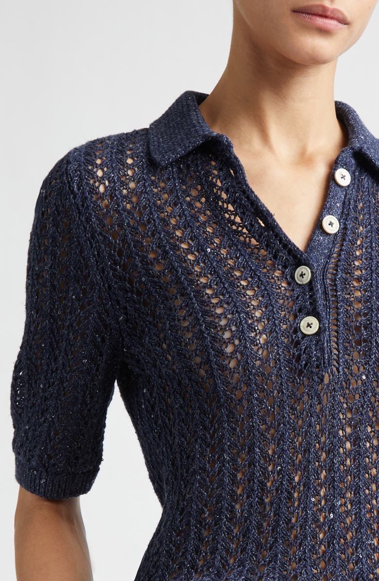 Eleventy Open Stitch Cotton & Linen Blend Polo, Alternate, color, 11N New Blue