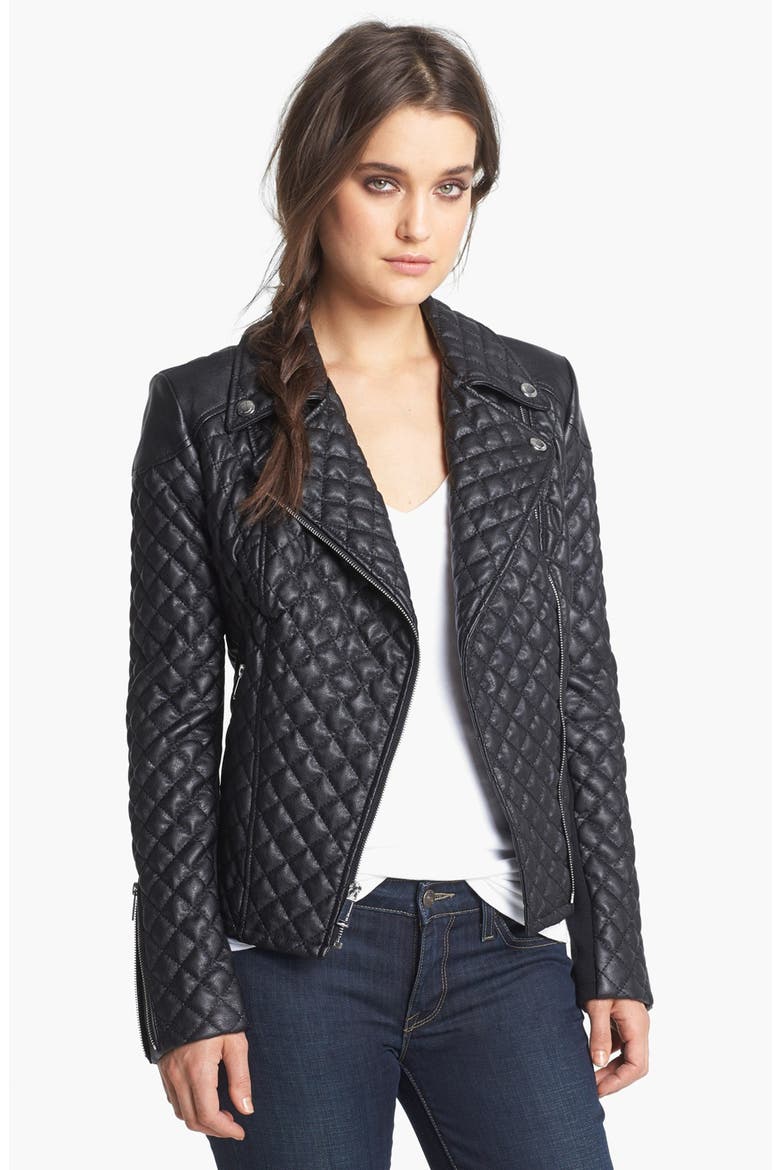 Quilted Faux Leather Moto Jacket, Main, color, BLACK