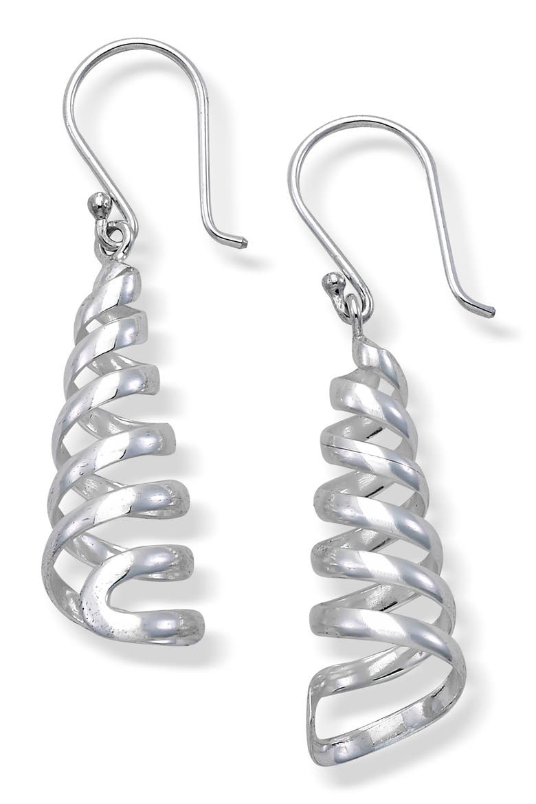 Spiral Sterling Silver Drop Earrings, Main, color, SILVER