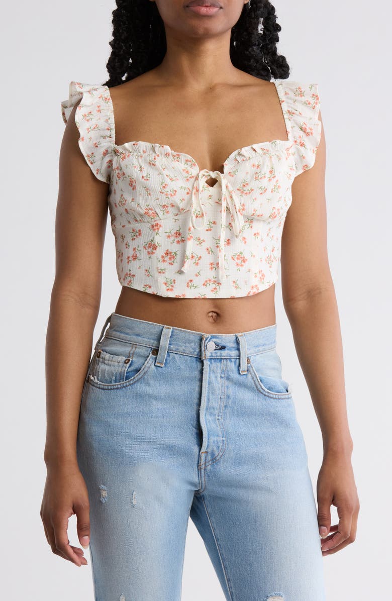 Blu Pepper Floral Ruffle Crop Top, Main, color, Ivory Multi