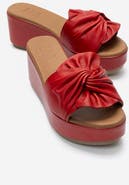 Forever & Always Shoes Syndra Bow Wedge Leather Sandal