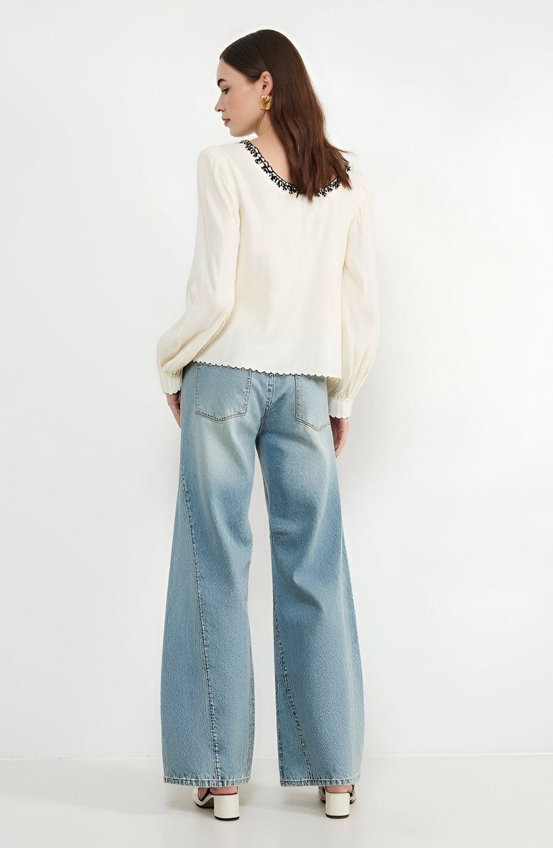 Modenaire Embroidered Blouse with Velvet Bow, Alternate, color,