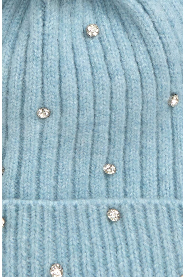 Kids' Crystal Embellished Rib Pompom Beanie & Gloves Set, Alternate, color, BLUE