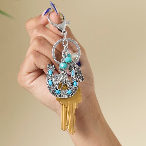 Jessica Simpson Turquoise Horseshoe Keychain In Metallic