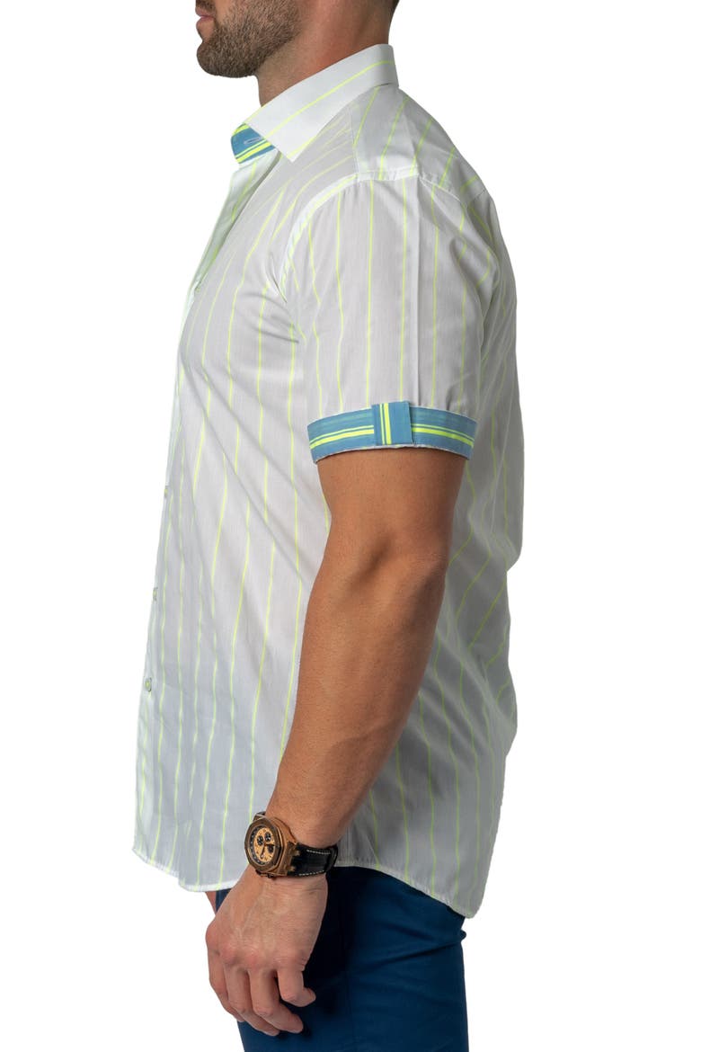 Galileo Fluo Short Sleeve Cotton Button-Up Shirt, Alternate, color, WHITE