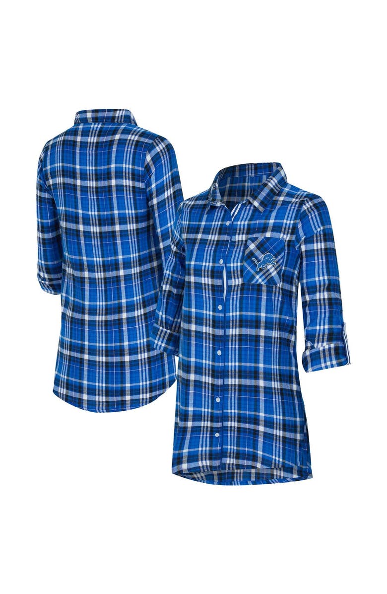 CONCEPTS SPORT Women's Concepts Sport Blue Detroit Lions Laney Plaid Tri-Blend Full-Button Nightshirt, Main, color, Blue