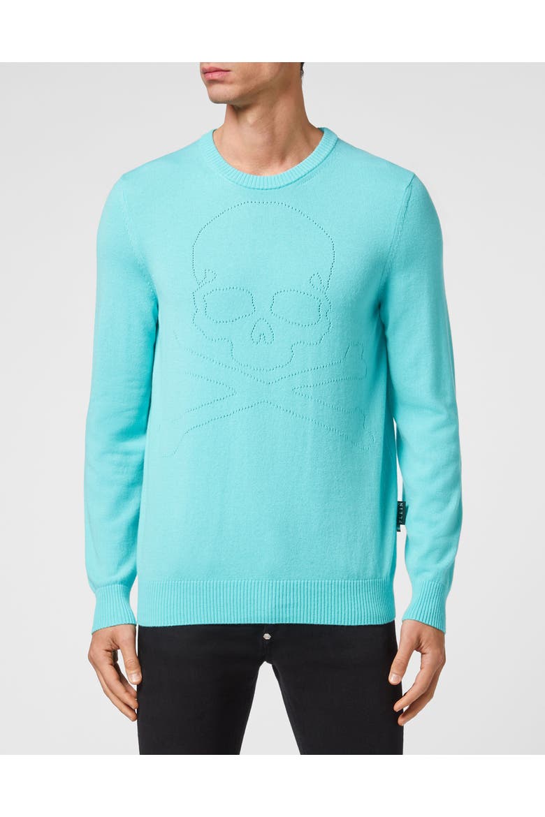 Cashmere Pullover Round Neck Ls Skull And Plein Men, Main, color, lightblue
