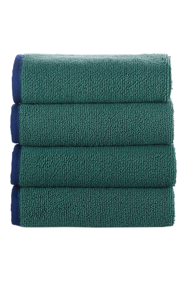 Four-Piece Contrast Frame Cotton Washcloth Set, Main, color, DEEP JUNGLE