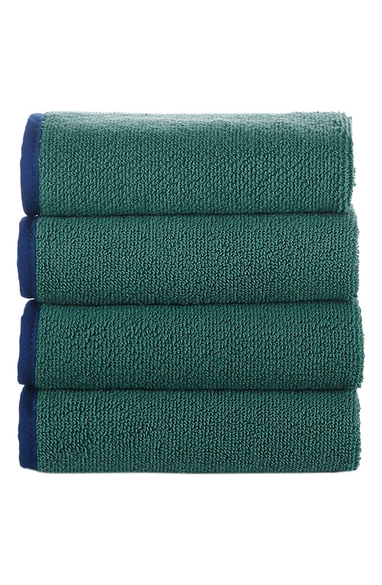 Brooks Brothers Four-Piece Contrast Frame Cotton Washcloth Set, Main, color, Deep Jungle