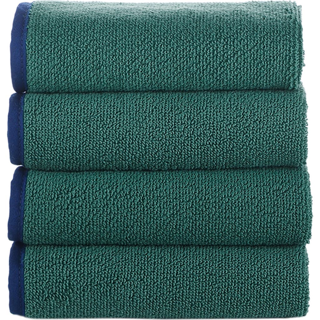 Brooks Brothers Four-piece Contrast Frame Cotton Washcloth Set In Green