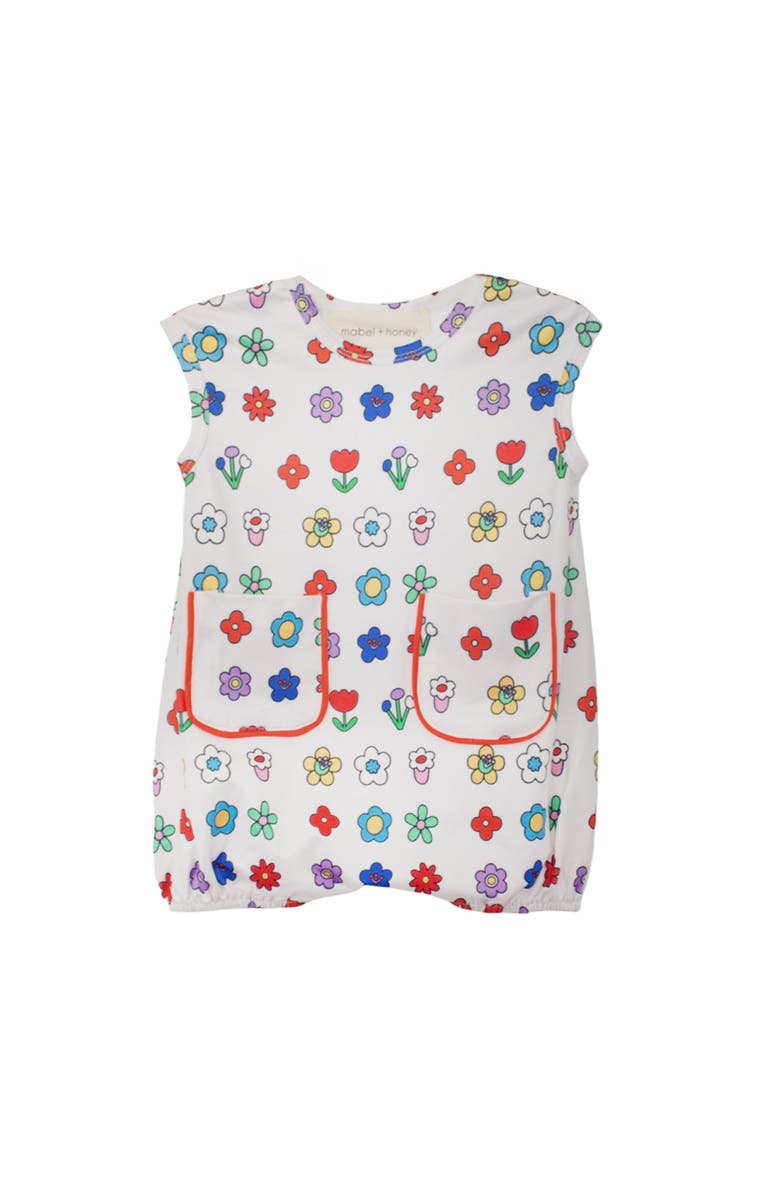 Mabel + Honey Little Garden Parade Cap Sleeve Romper, Main, color, Ivory