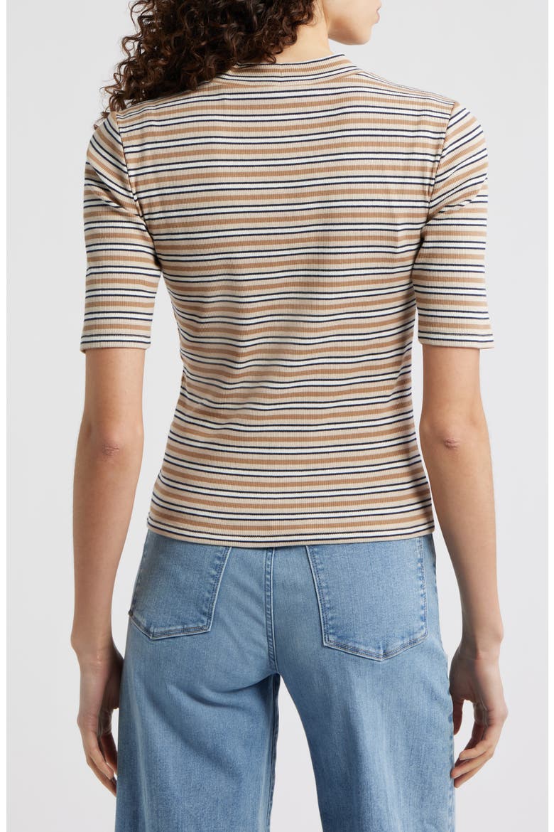 The Stripe Mock Neck Rib Top, Alternate, color, CAMEL MULTI