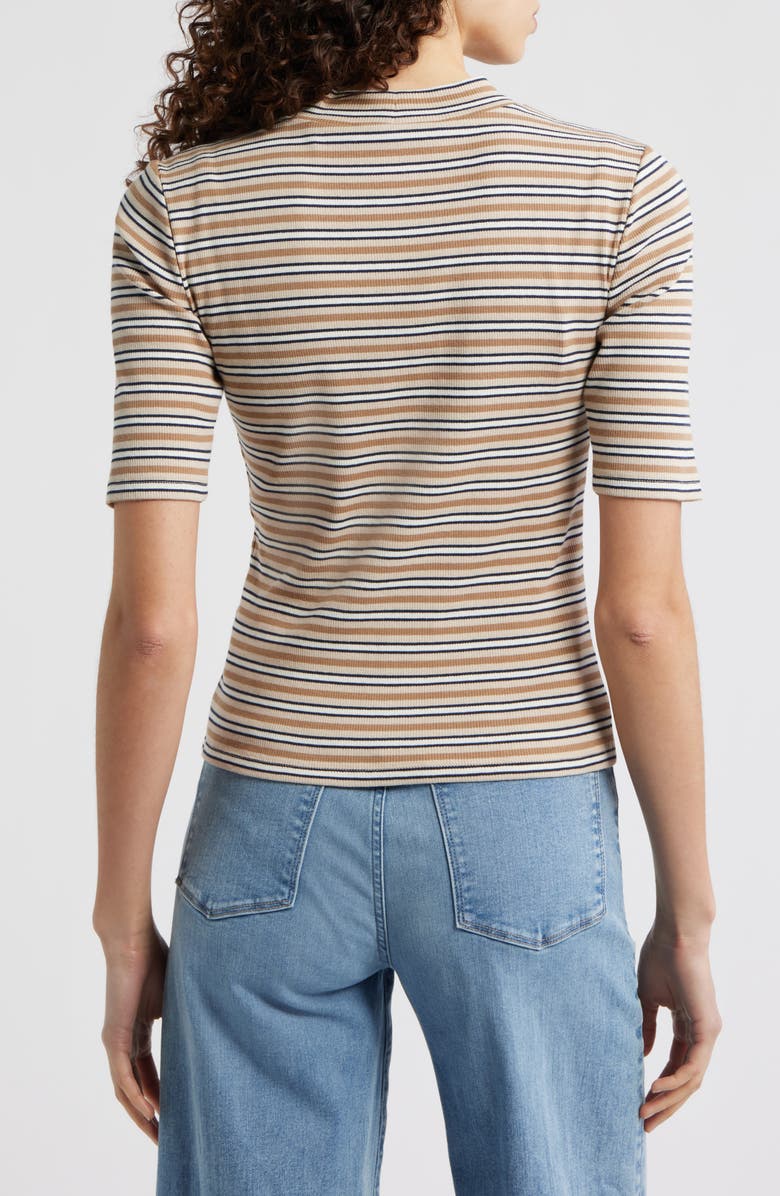 FRAME The Stripe Mock Neck Rib Top, Alternate, color, Camel Multi