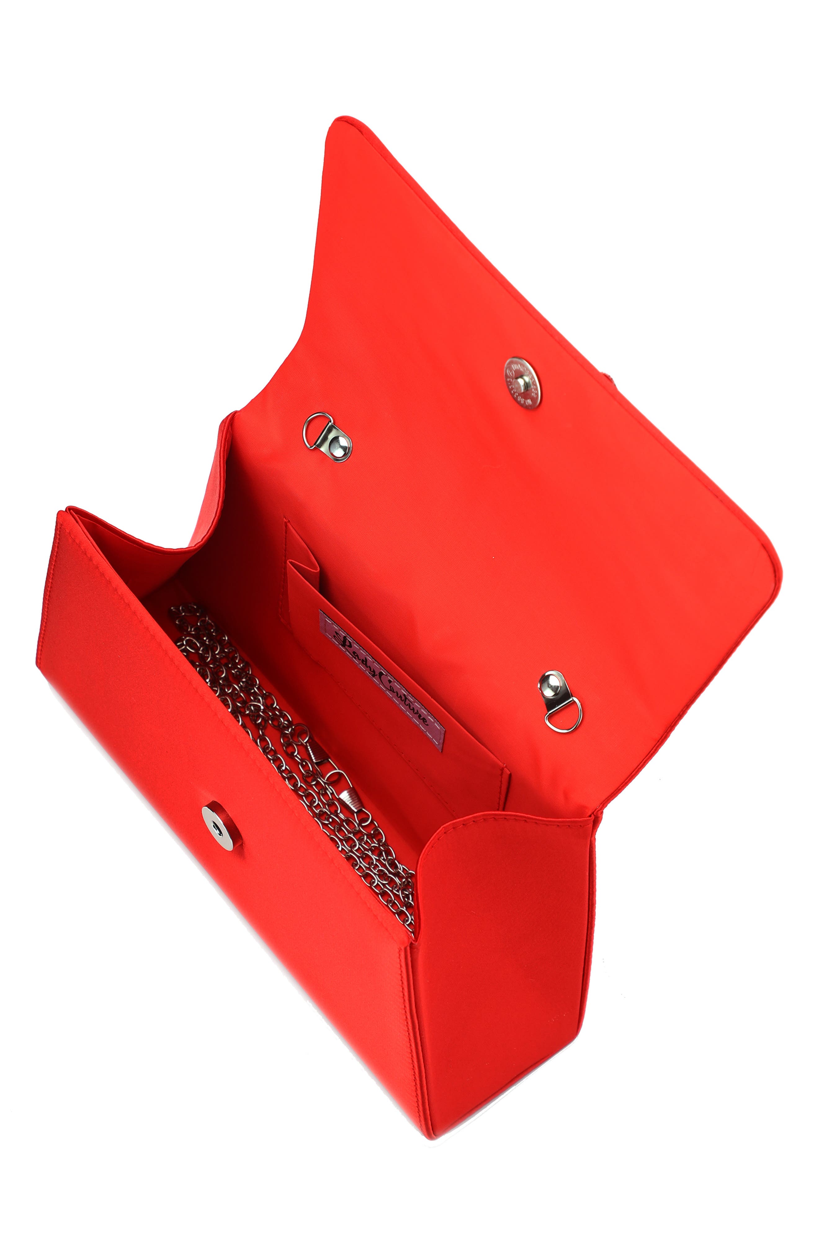 Leslie Crystal Bow Satin Clutch, Alternate, color, RED