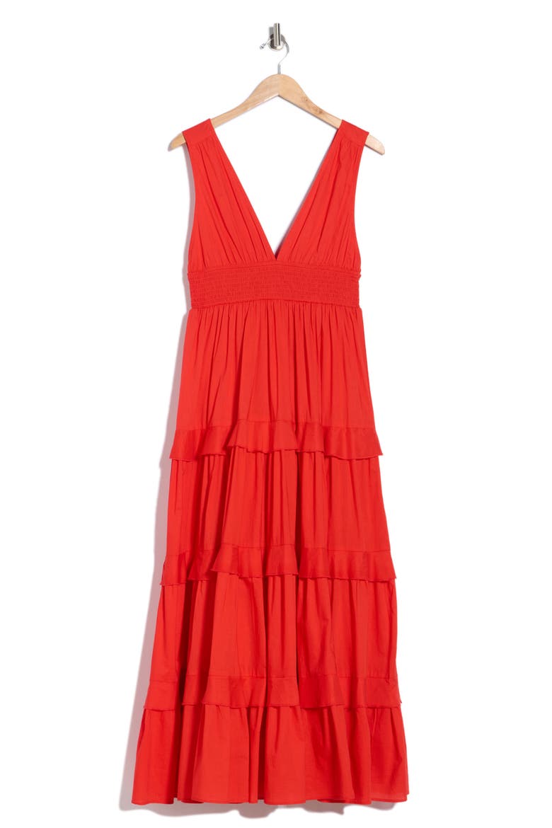 Sleeveless Tiered Cotton Maxi Dress, Alternate, color, RED BLOOM