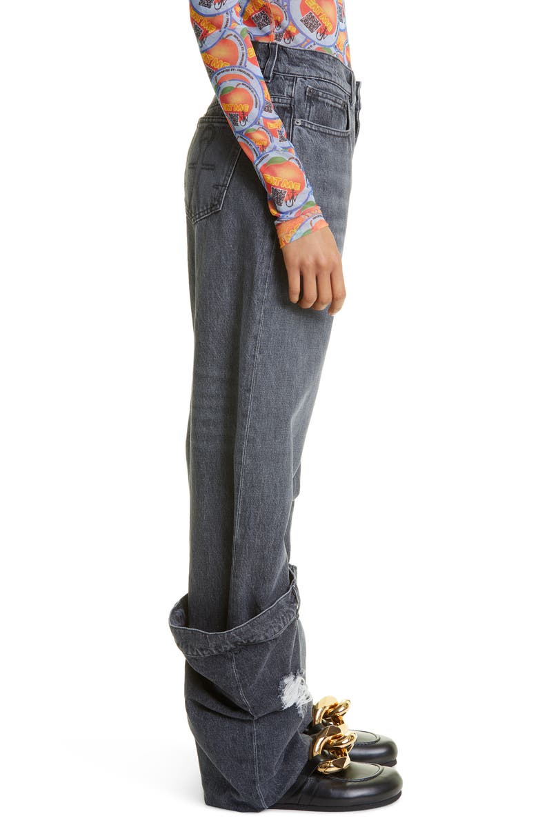 JW Anderson Gender Inclusive Bucket Distressed Straight Leg Jeans, Alternate, color, 