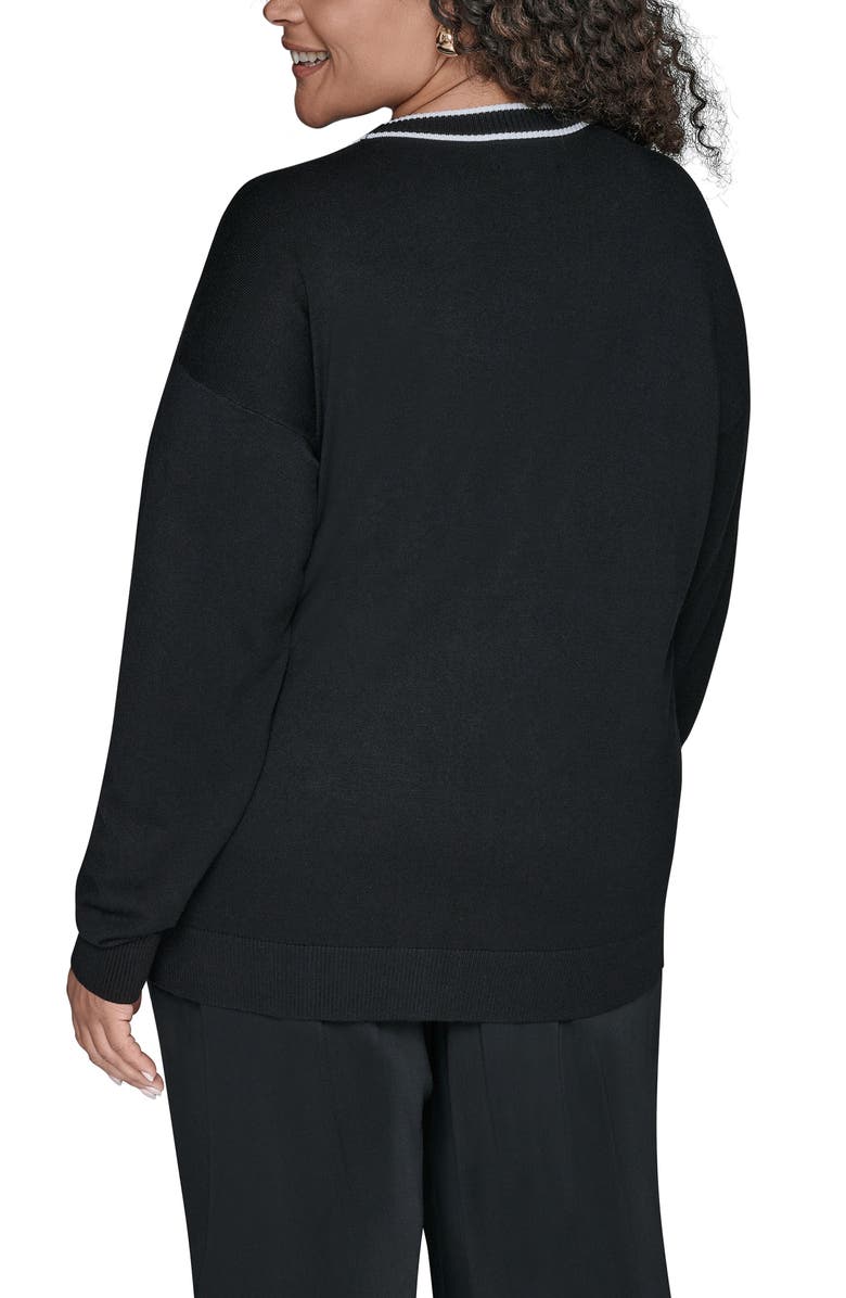 KARL LAGERFELD PARIS Varsity Cardgian, Alternate, color, Black/ Soft White