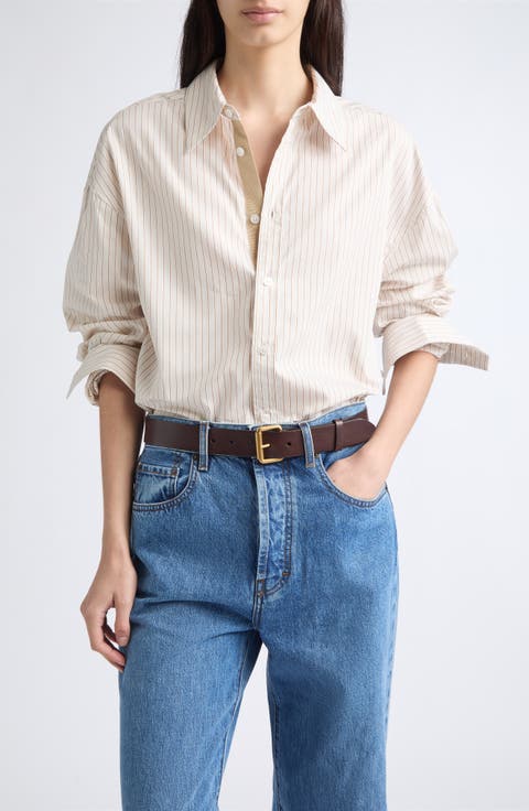 Dani Oversize Stripe Cotton Poplin Button-Up Shirt