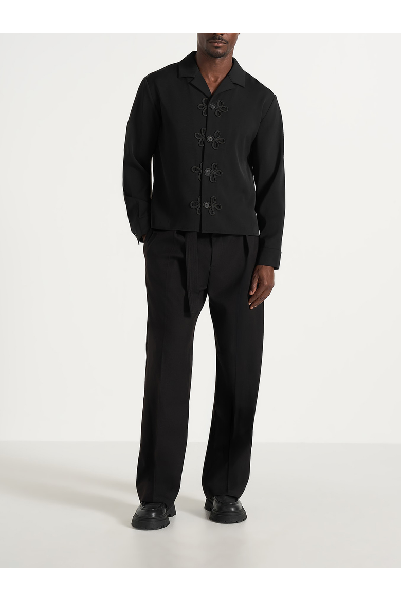 Valen Embroidered Closure Long Sleeve Shirt, Alternate, color, Black