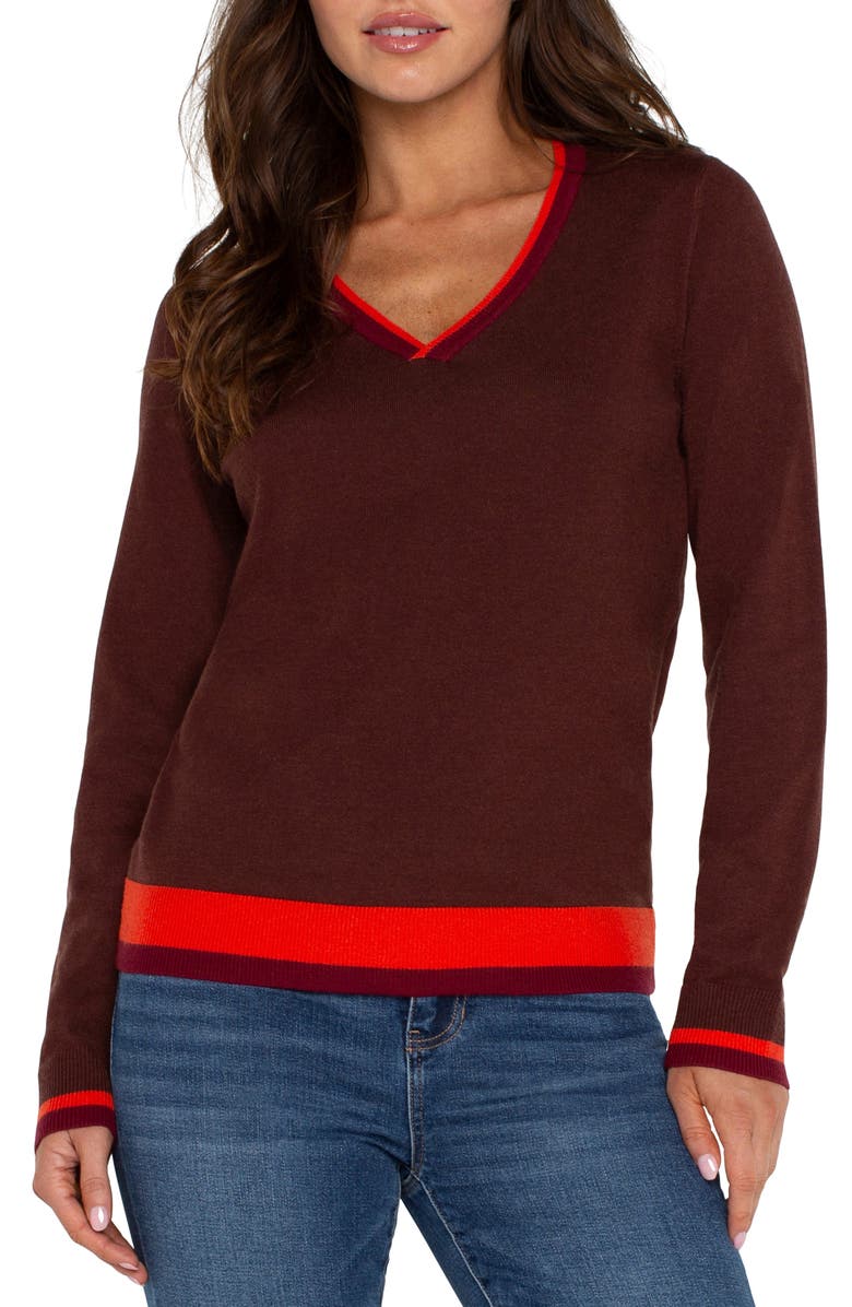 Liverpool Los Angeles Contrast Trim V-Neck Sweater, Alternate, color, 