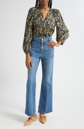 The Lou Button Fly Flare Jeans