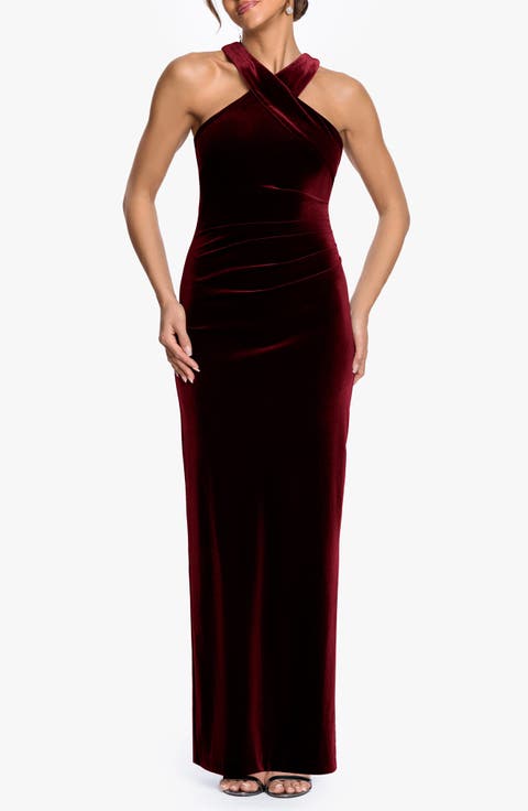 Halter Neck Stretch Velvet Gown