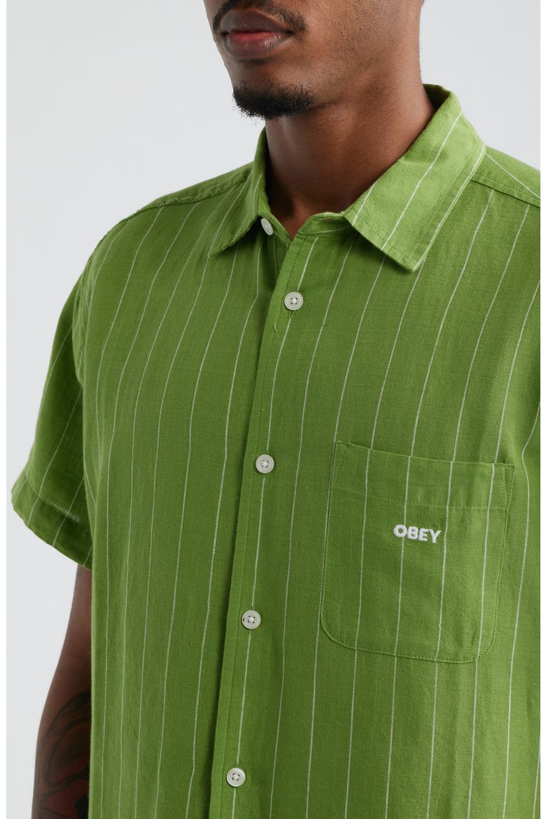 Joe Stripe Short Sleeve Button-Up Shirt, Alternate, color, PIQUANT GREEN MULTI