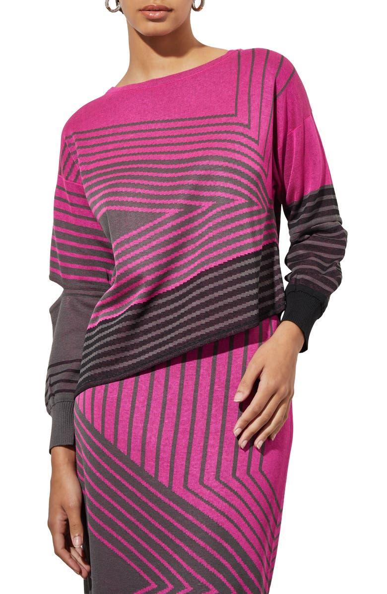 Ming Wang Stripe Asymmetric Split Sleeve Sweater, Main, color, 