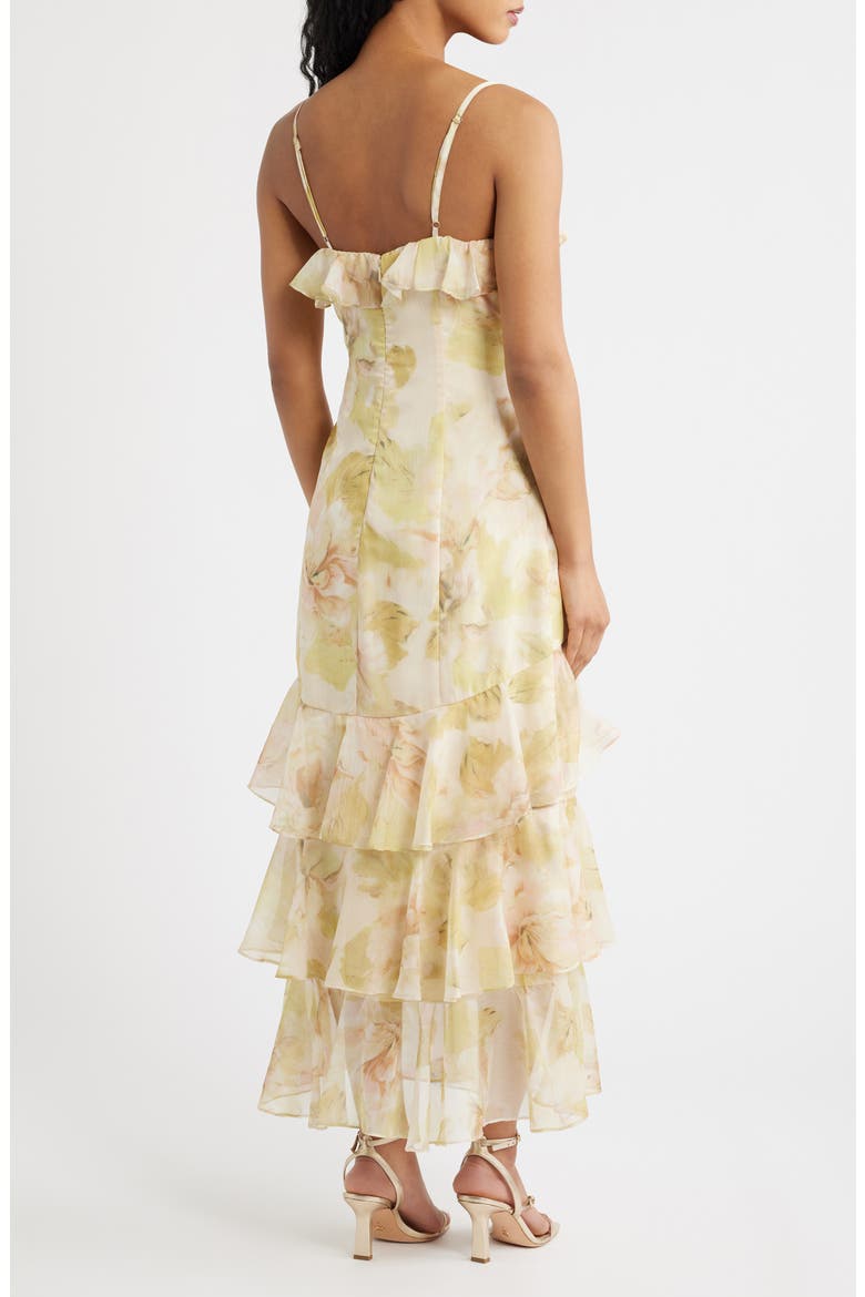 Tessia Ruffle Evening Dress, Alternate, color, YELLOW FLORAL