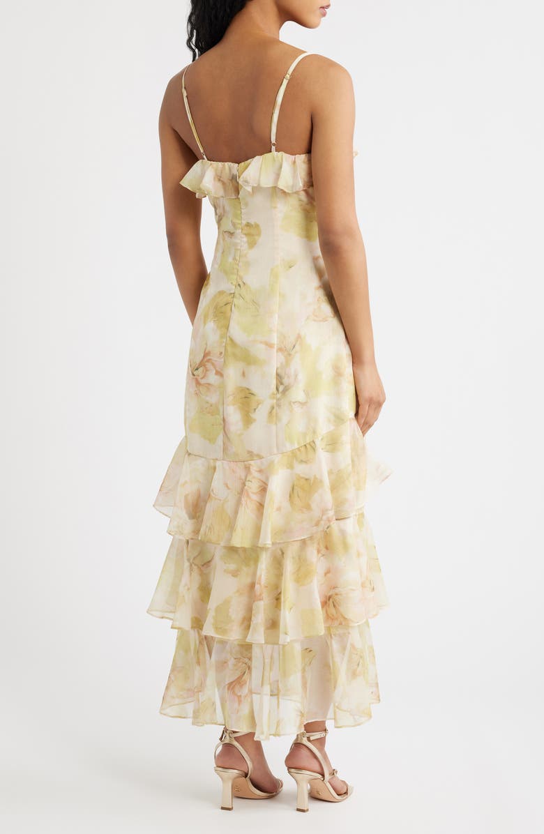 Lulus Tessia Ruffle Evening Dress, Alternate, color, Yellow Floral