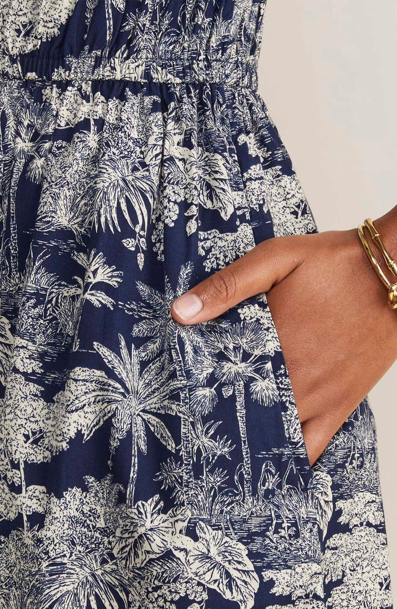 vineyard vines Ruffle Hem Cotton Stretch Poplin Dress, Alternate, color, Toile- Nautical Navy