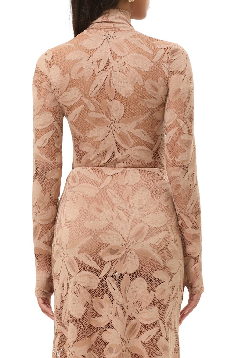 Zadie Sheer Floral Lace Turtleneck Top, Alternate, color, ALMOND