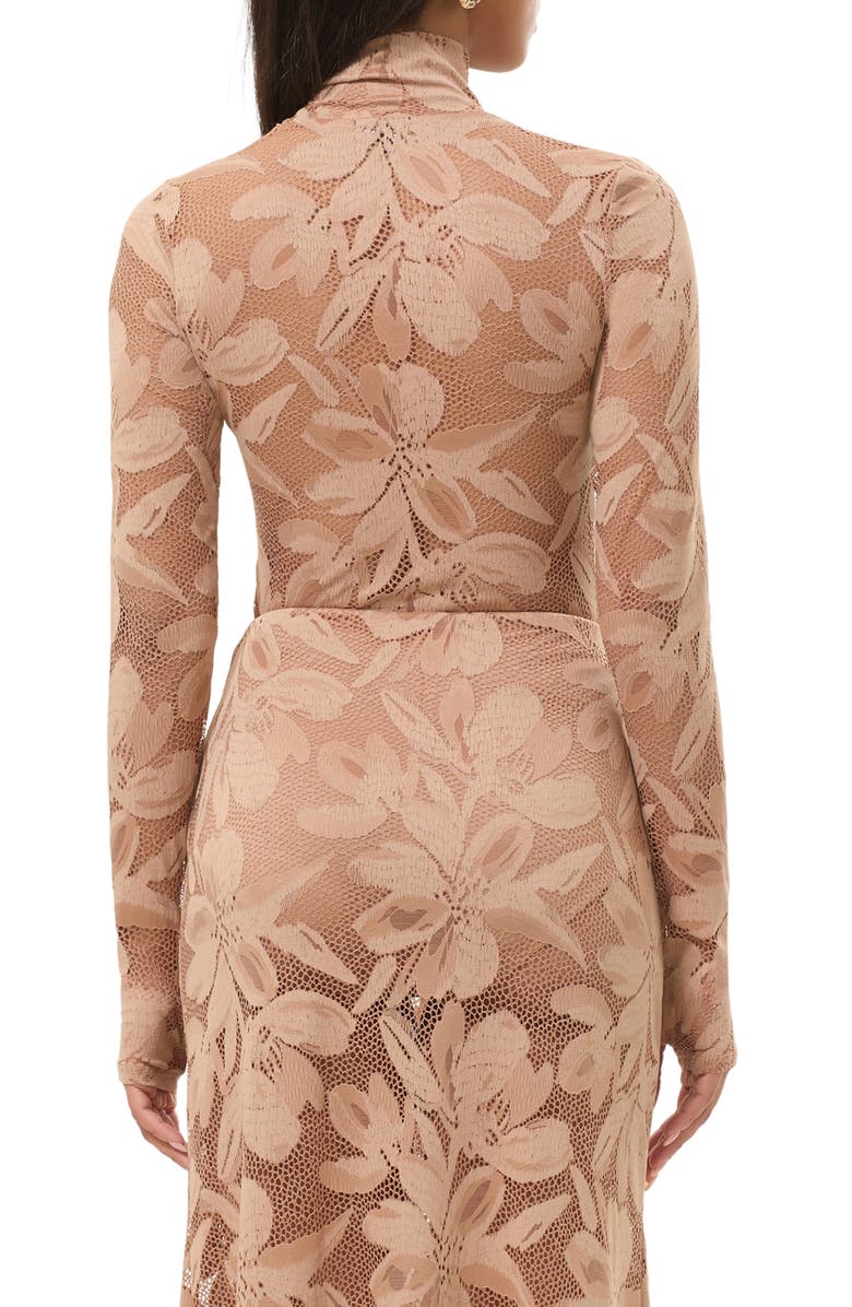 AFRM Zadie Sheer Floral Lace Turtleneck Top, Alternate, color, Almond