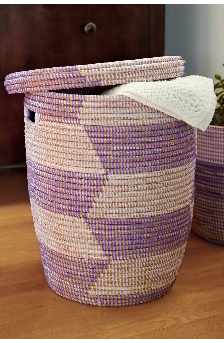 African Modern Herringbone Flat Lid Hamper Basket, Alternate, color, Lavender & Purple