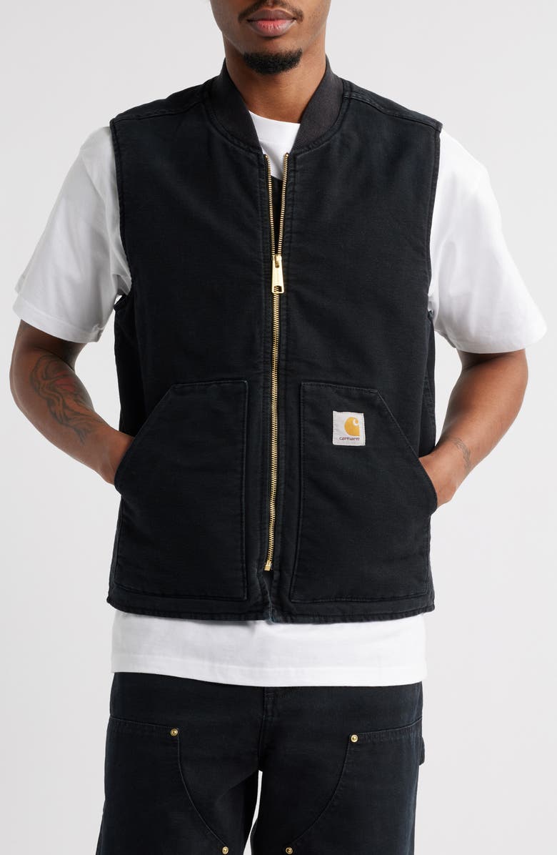 Carhartt Work In Progress Classic Organic Cotton Canvas Vest, Alternate, color, Black (Stone Canvas)